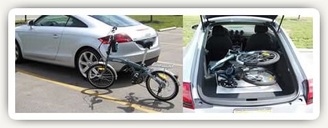 MIAMI Citizen Bike folding bike in the trunk of a sports car.